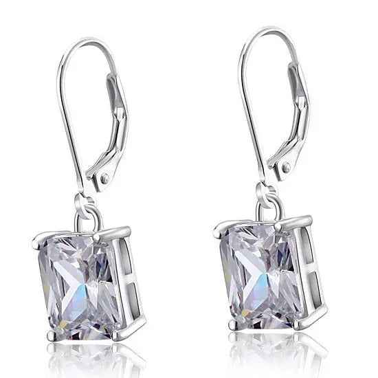 4 Carat Emerald Cut Created Diamond 925 Sterling Silver Dangle Earrings