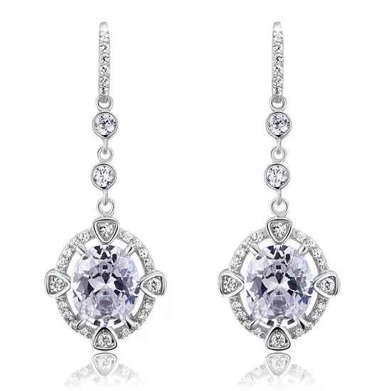 5 Carat Oval Dangle Sterling 925 Silver Bridal Wedding Earrings