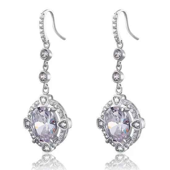 5 Carat Oval Dangle Sterling 925 Silver Bridal Wedding Earrings