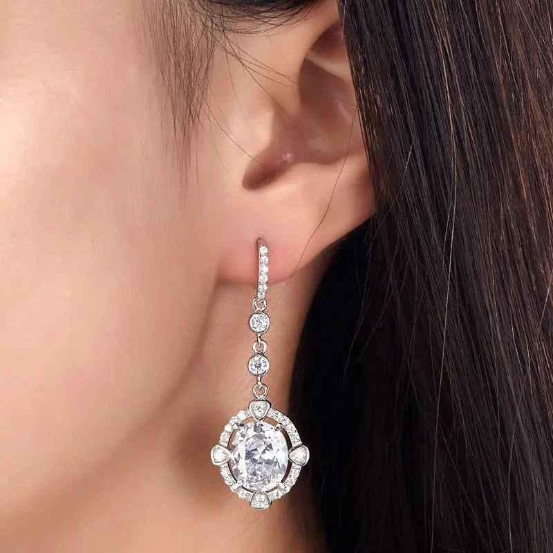 5 Carat Oval Dangle Sterling 925 Silver Bridal Wedding Earrings