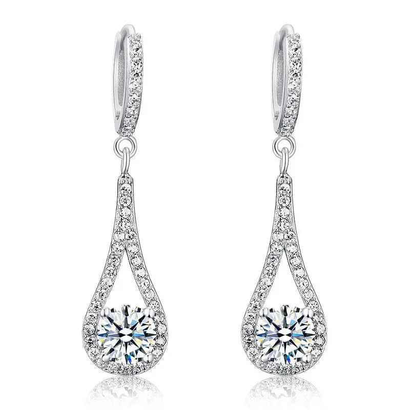 1 Carat Round Cut Solid 925 Sterling Silver Bridal Wedding Dangle Earrings Jewellery