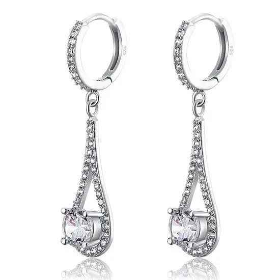 1 Carat Round Cut Solid 925 Sterling Silver Bridal Wedding Dangle Earrings Jewellery