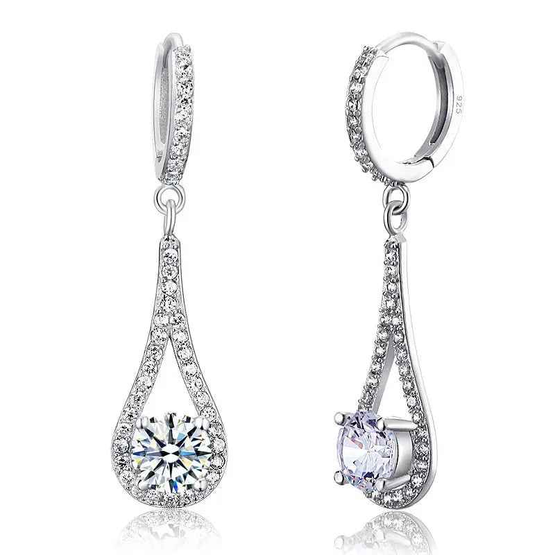 1 Carat Round Cut Solid 925 Sterling Silver Bridal Wedding Dangle Earrings Jewellery