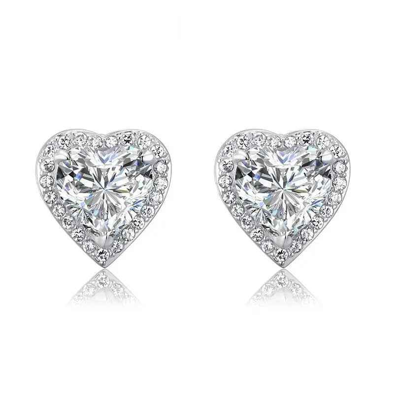 3 Carat Created Diamond 925 Sterling Silver Heart Stud Earrings