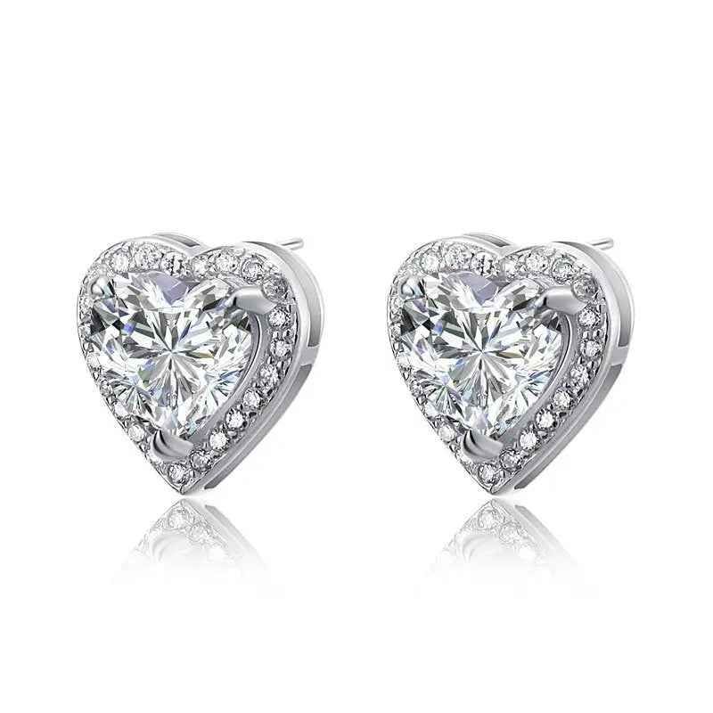 3 Carat Created Diamond 925 Sterling Silver Heart Stud Earrings