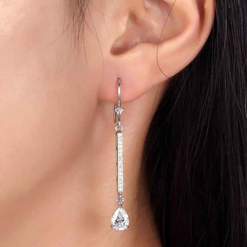 1 Carat Pear Cut Created Diamond 925 Sterling Silver Dangle Earrings