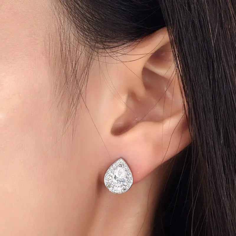 1 Carat Pear Cut Created Diamond 925 Sterling Silver Stud Earrings