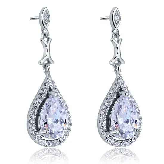 Pear Cut Created Diamond Vintage Dangle 925 Sterling Silver Earrings