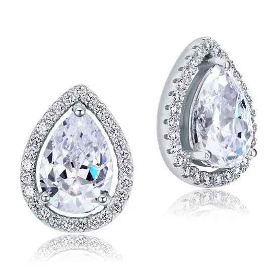 4 Carat Pear Cut Lab Created Diamond Stud 925 Sterling Silver Earrings