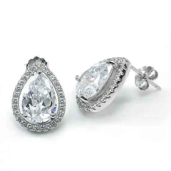 4 Carat Pear Cut Lab Created Diamond Stud 925 Sterling Silver Earrings