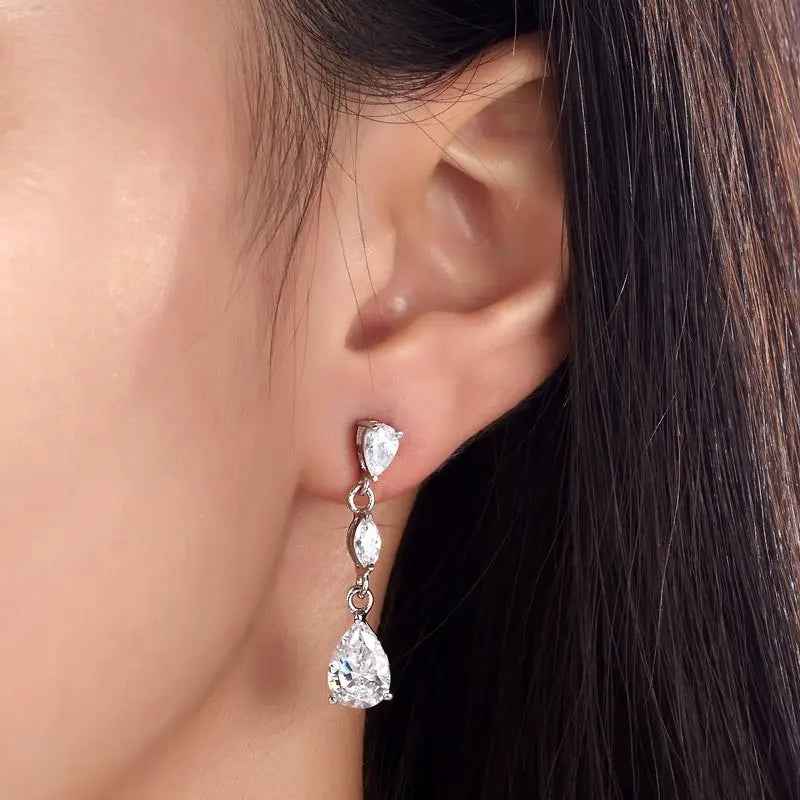 2 Carat Created Pear Cut Diamond Dangle Drop Sterling 925 Silver Earrings