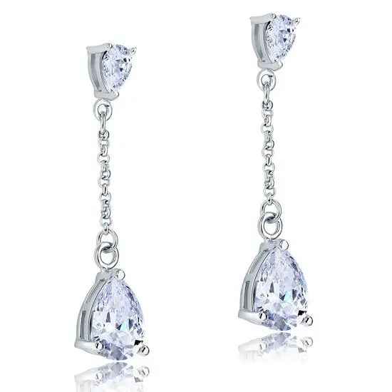 2 Carat Created Diamond Pear Cut Diamond Dangle Drop Sterling 925 Silver Earrings