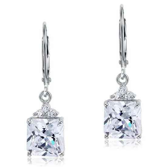 2 Carat Princess Cut Created Diamond Dangle Drop 925 Sterling Silver Earrings