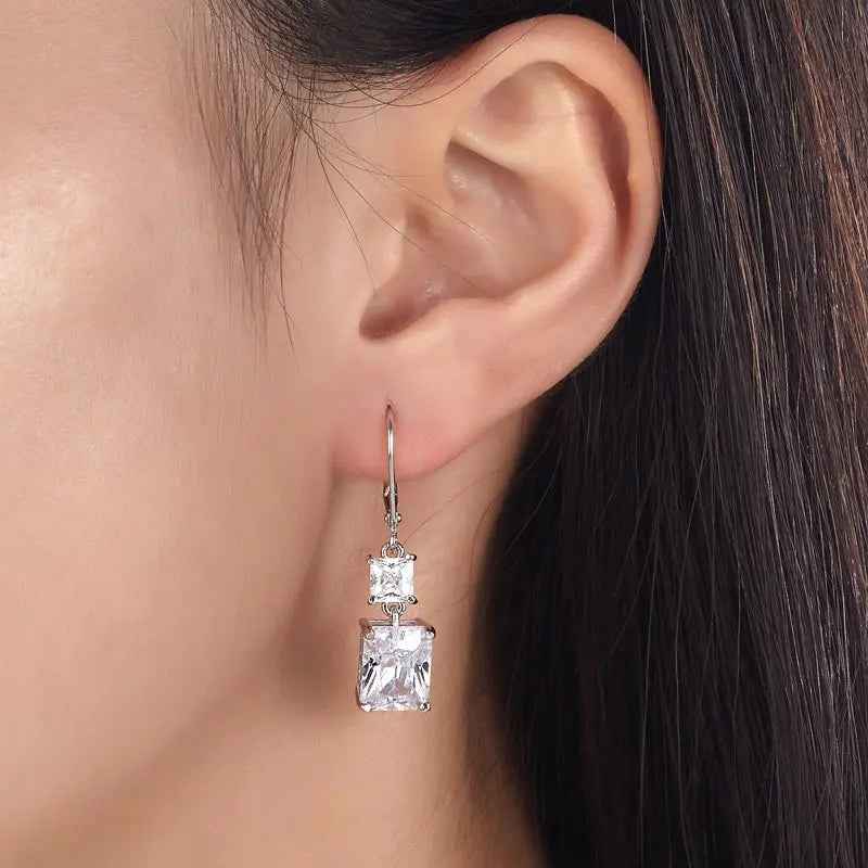 8 Carat Princess Cut Created Diamond Dangle Drop 925 Sterling Silver Earrings