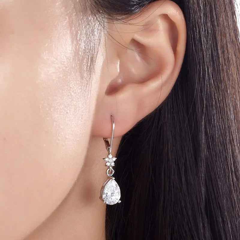 2 Carat 925 Sterling Silver Dangle Bridal Wedding Bridesmaid Earrings