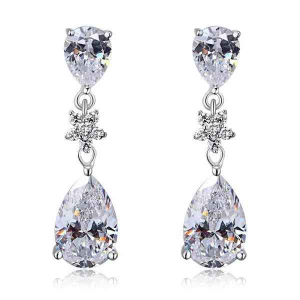 Sterling Silver Dangle Bridal Wedding Bridesmaid Earrings 3.5 Carat