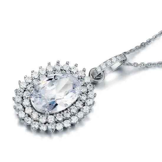 6 Carat Oval Cut Created Diamond Sterling 925 Silver Flower Pendant Necklace