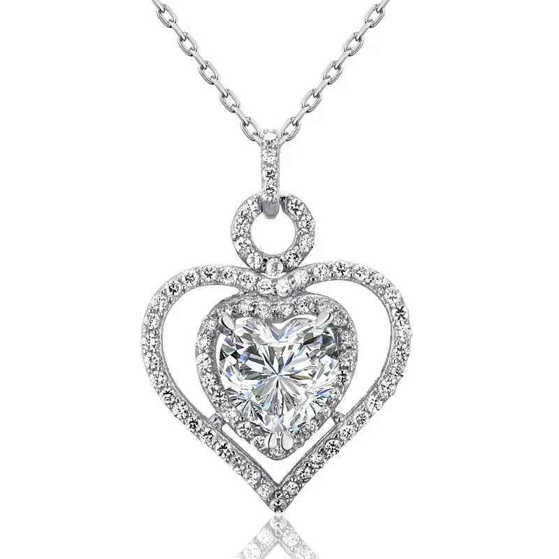 3 Carat Created Diamond 925 Sterling Silver Heart Pendant Necklace