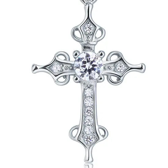 Cross Pendant Necklace Round Cut Created Diamond Jewellery limanilondon