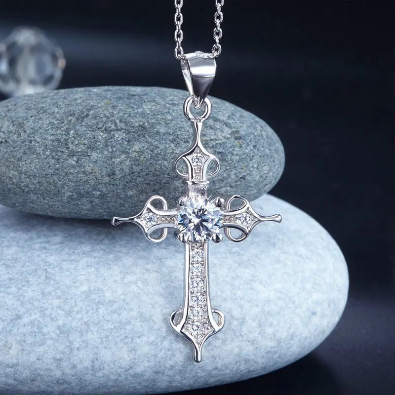Cross Pendant Necklace Round Cut Created Diamond Jewellery limanilondon