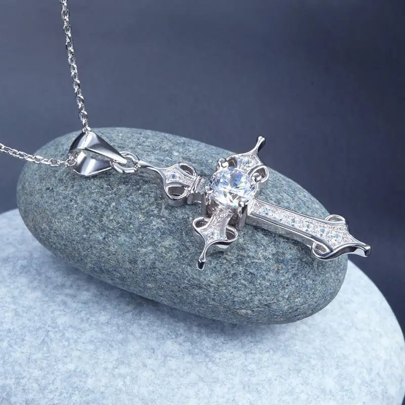 Cross Pendant Necklace Round Cut Created Diamond Jewellery limanilondon