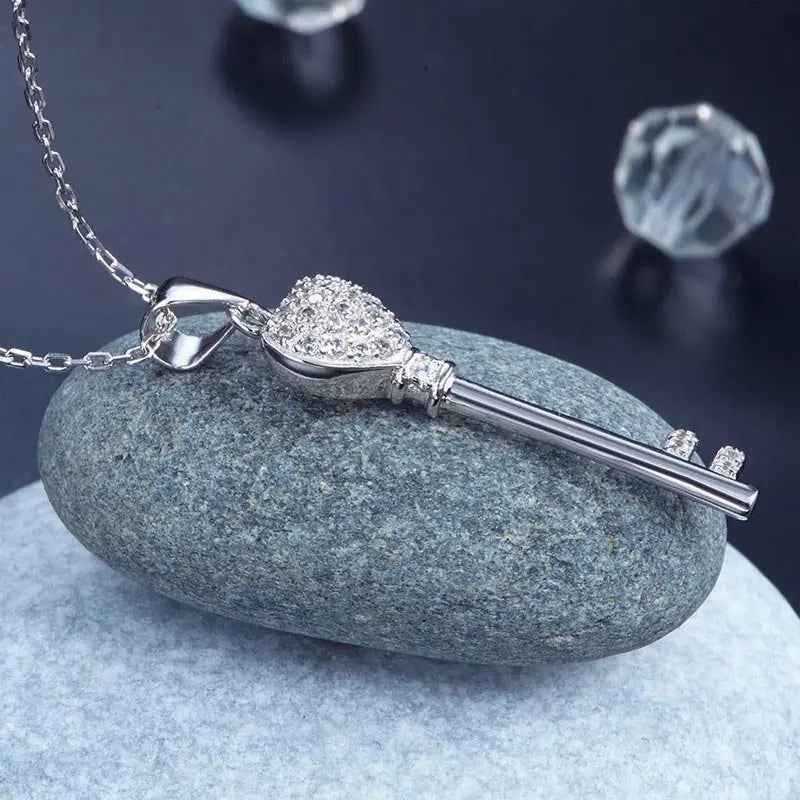 Love Key 925 Sterling Silver Cross Pendant Necklace