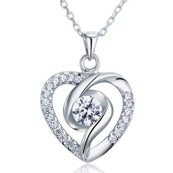 Created Diamond Heart 925 Sterling Silver Pendant Necklace