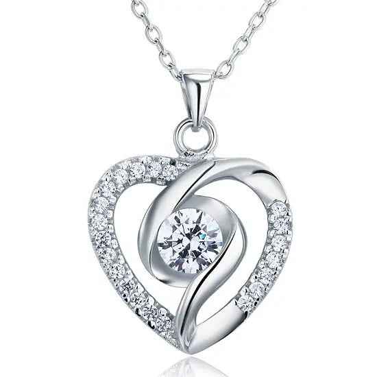 0.5 Carat Heart Simulated Diamond Pendant Necklace | Sterling Silver