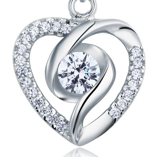 Created Diamond Heart 925 Sterling Silver Pendant Necklace