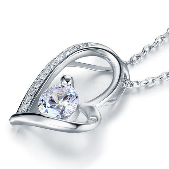 1 Carat Created Diamond Heart 925 Sterling Silver Pendant Necklace