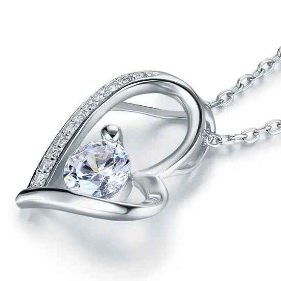 1 Carat Created Diamond Heart 925 Sterling Silver Pendant Necklace