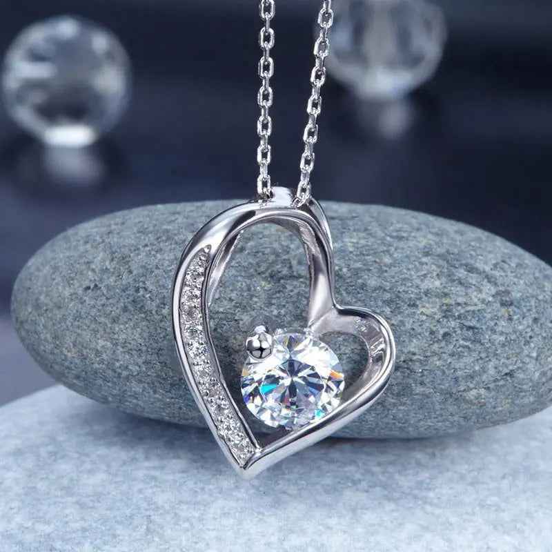 1 Carat Created Diamond Heart 925 Sterling Silver Pendant Necklace