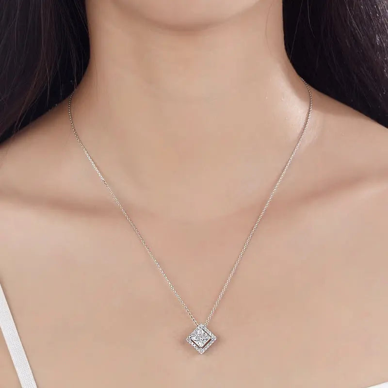 1.5 Carat Princess Cut Created Diamond 925 Sterling Silver Pendant Necklace limanilondon