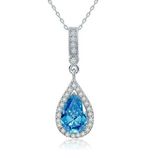 Sterling Silver Fashion Bridesmaid Blue Pendant Necklace Bridal Wedding