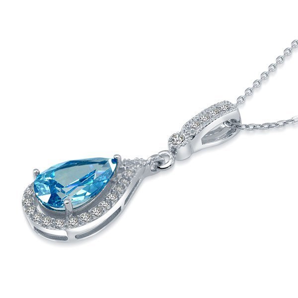 Sterling Silver Fashion Bridesmaid Blue Pendant Necklace Bridal Wedding
