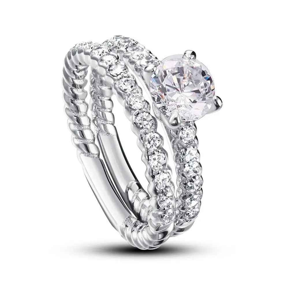 Created Diamond 925 Sterling Silver 2 Pcs Wedding Engagement Ring Set
