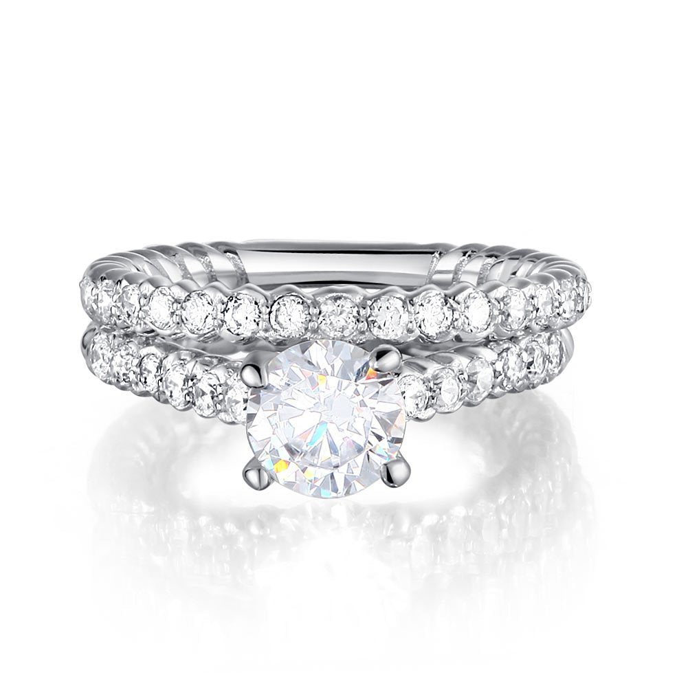 Created Diamond 925 Sterling Silver 2 Pcs Wedding Engagement Ring Set