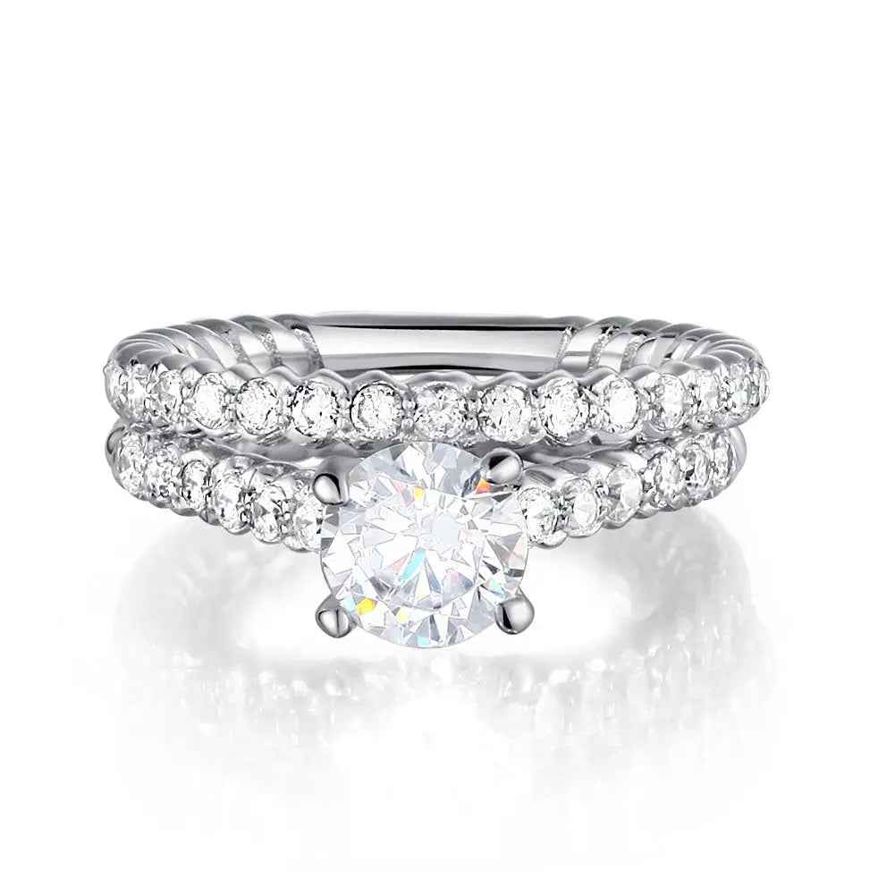 Created Diamond 925 Sterling Silver 2 Pcs Wedding Engagement Ring Set