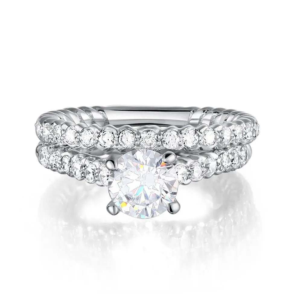 Created Diamond 925 Sterling Silver 2 Pcs Wedding Engagement Ring Set limanilondon