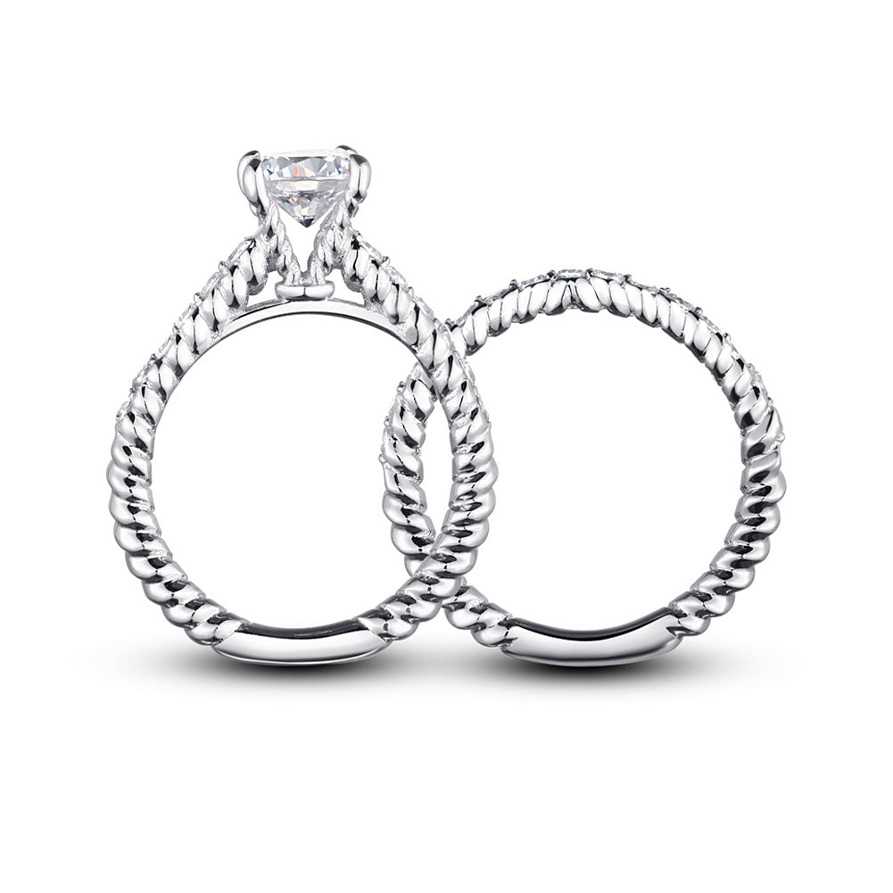 Created Diamond 925 Sterling Silver 2 Pcs Wedding Engagement Ring Set