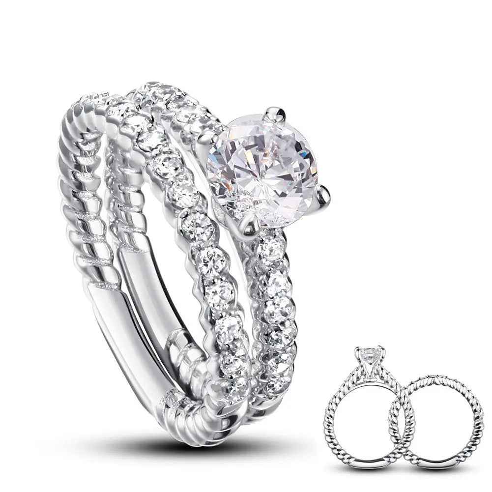 Created Diamond 925 Sterling Silver 2 Pcs Wedding Engagement Ring Set