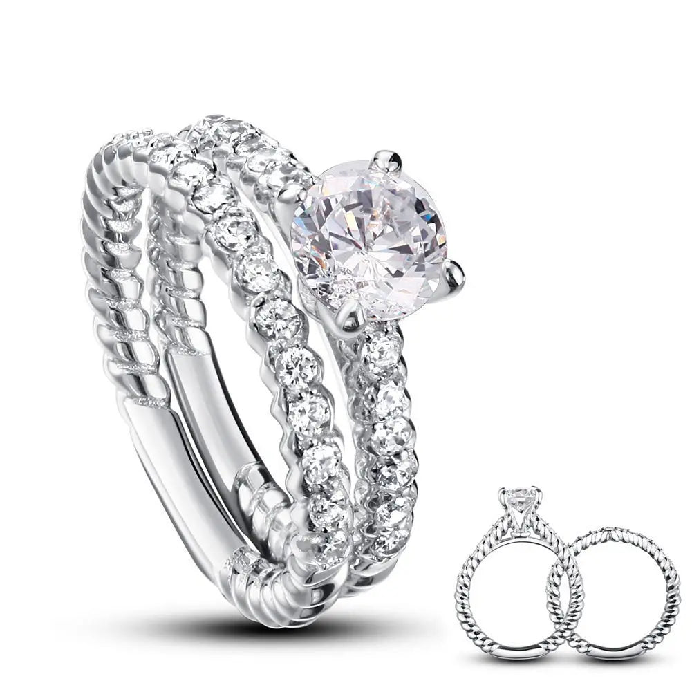 Created Diamond 925 Sterling Silver 2 Pcs Wedding Engagement Ring Set limanilondon