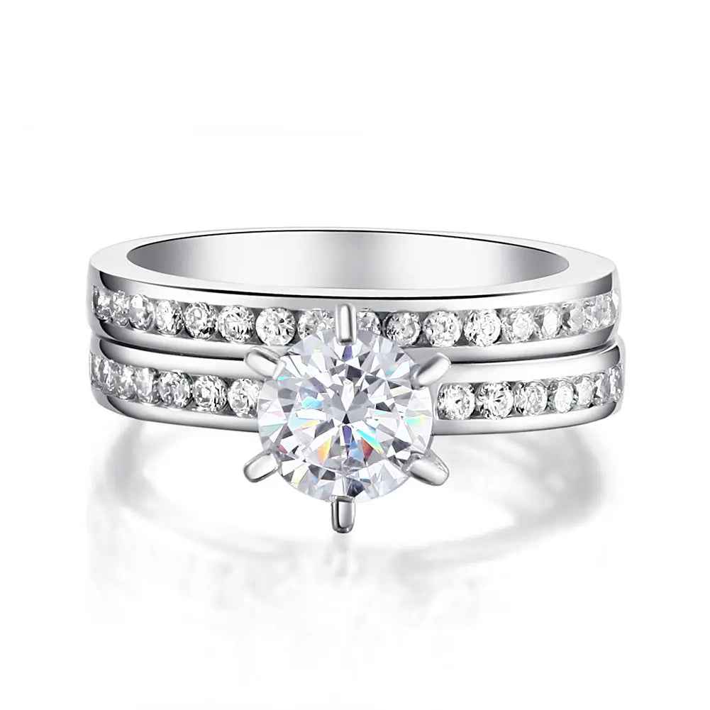 1 Carat Round Cut Created Diamond 925 Sterling Silver 2-Pc Wedding Engagement Ring Set