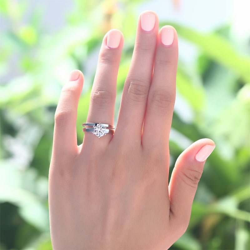 Sterling 925 Silver 1.25 Carat Created Diamond 2 Pc Ring Set 6 Claws