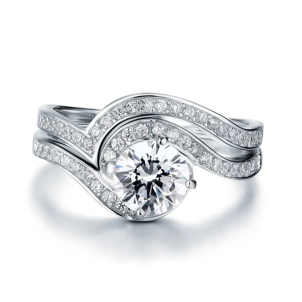 1.25 Carat Created Diamond 2 Pcs Bridal Engagement Ring Set Sterling 925 Silver limanilondon