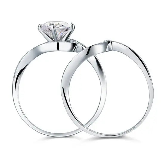 1.25 Carat Created Diamond 2 Pcs Bridal Engagement Ring Set Sterling 925 Silver limanilondon