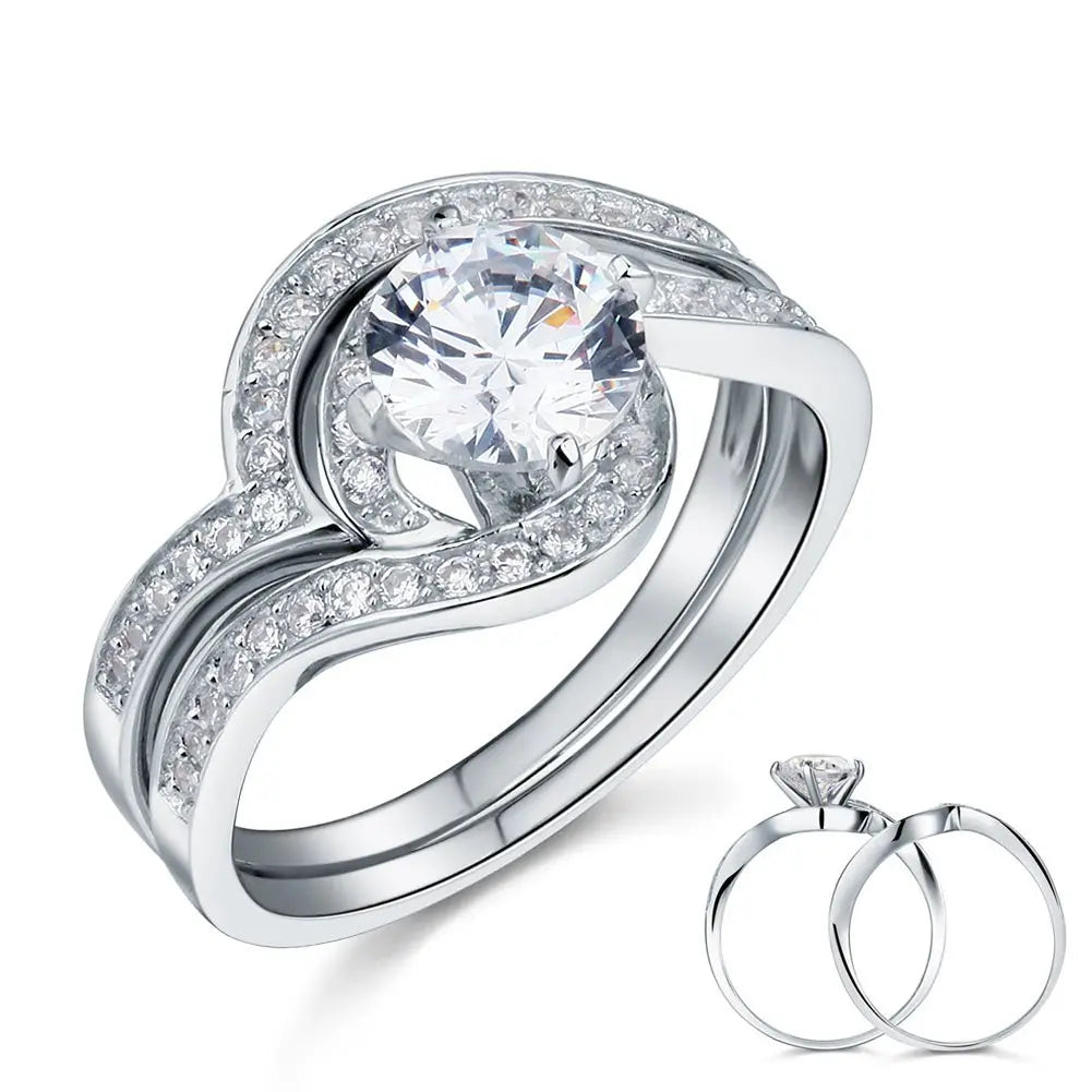 1.25 Carat Created Diamond 2 Pcs Bridal Engagement Ring Set Sterling 925 Silver limanilondon