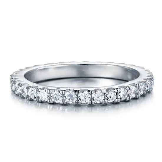 Micro Set Eternity Band Created Diamond Solid Sterling 925 Silver Wedding Ring