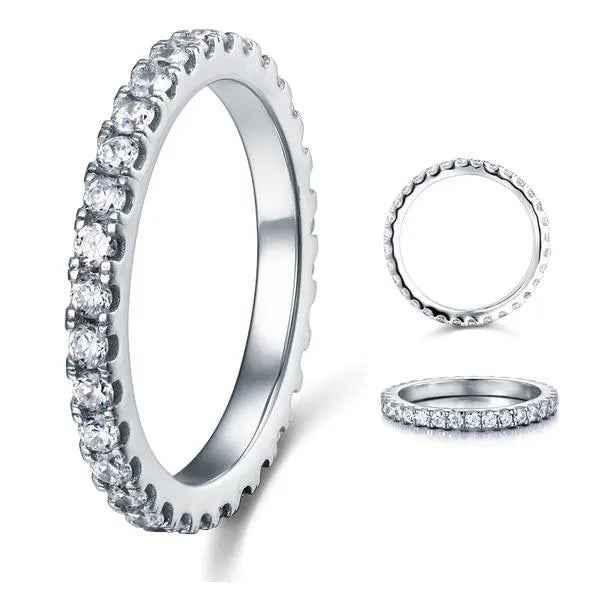 Micro Set Eternity Band Created Diamond Solid Sterling 925 Silver Wedding Ring
