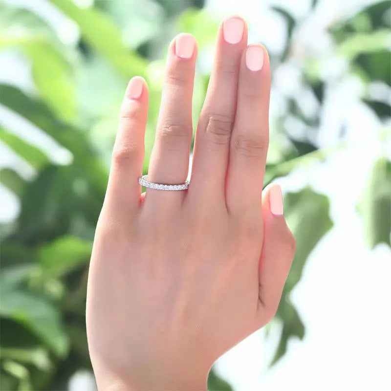 Micro Set Eternity Band Created Diamond Solid Sterling 925 Silver Wedding Ring